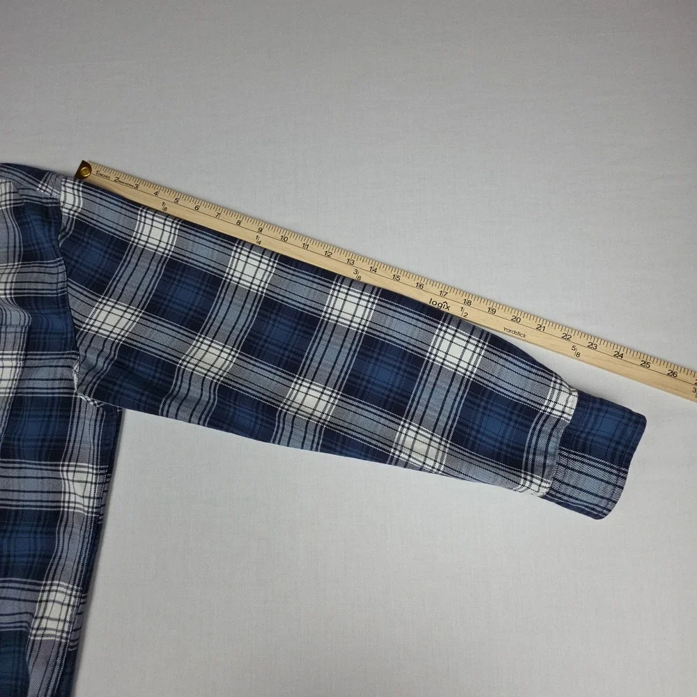 J.Crew Midweight Flannel Workshirt Button Down Mens Large Blue Plaid Cotton